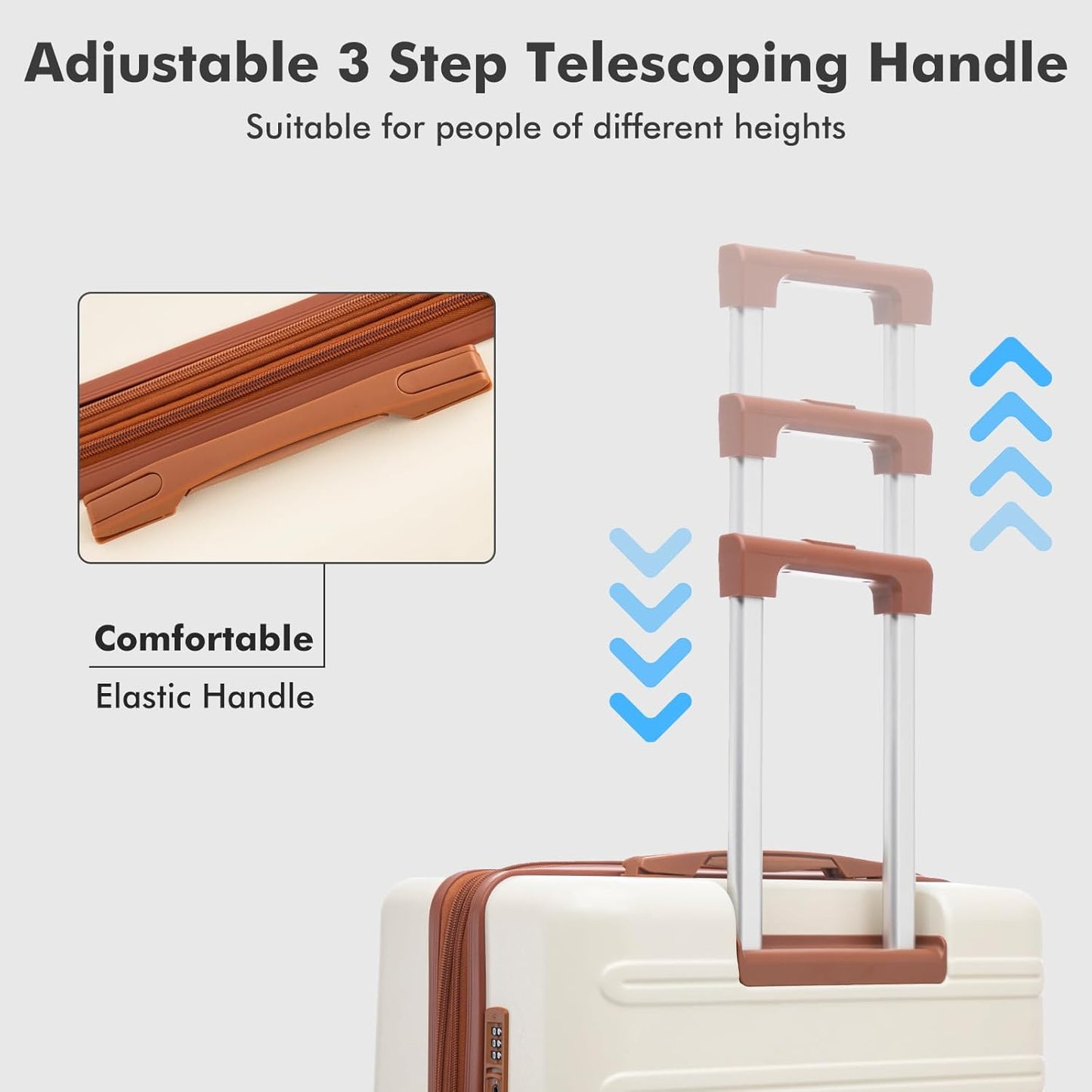 luggage sets 3 Piece with Spinner Wheel,100% PC Material Lightweight Durable,Expandable Carry On Travel Hardside Suitcase sets with TSA Lock for Men and Women (White+brown)