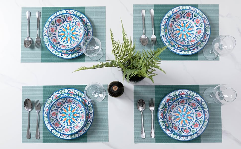 Melamine Dinnerware Sets, 12-Piece Dinner Dishes Set Service for 4