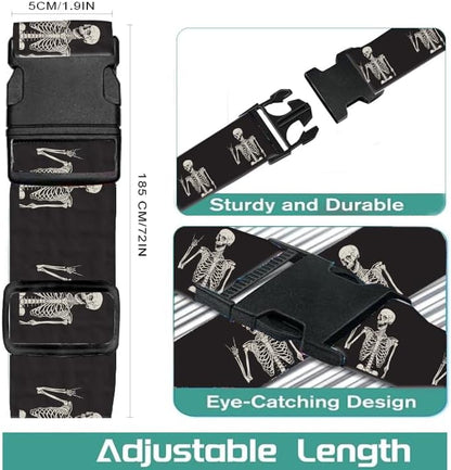 Luggage Straps for Suitcases Travel Belt Accessories, Cute Suitcase Strap, Adjustable Luggage Belt Strap, Heavy Duty with Quick-Release Buckle Luggage Strap Rock Skull