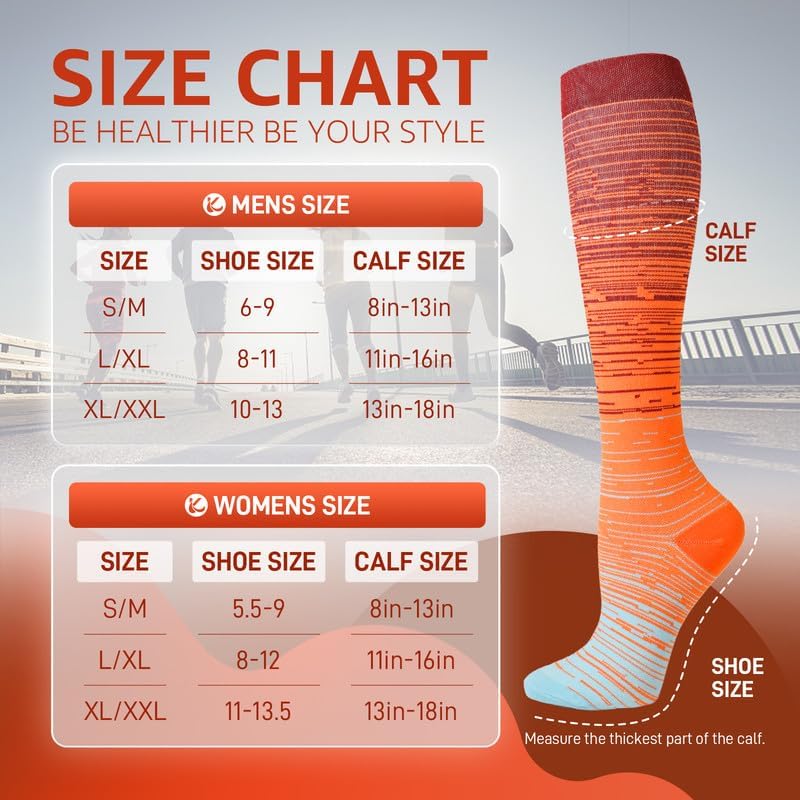 Kickticks 4 Pairs Compression Socks for Woman & Man Unisex 20-30mmHg Knee high Plus Size Wide Calves for Flying Running…