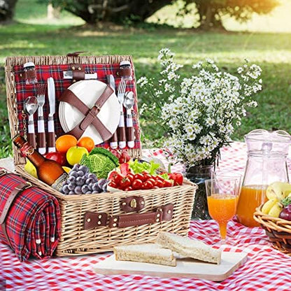 Wicker Picnic Basket for 4 with Waterproof Picnic Blanket