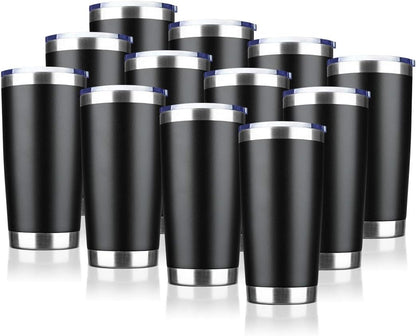 20oz Tumbler Bulk Stainless Steel Vacuum Insulated Tumblers with Lid Double Wall Travel Mug, Durable Powder Coated Coffee Cup, Suitable for Ice Drinks and Hot Beverage (Black 12pack)