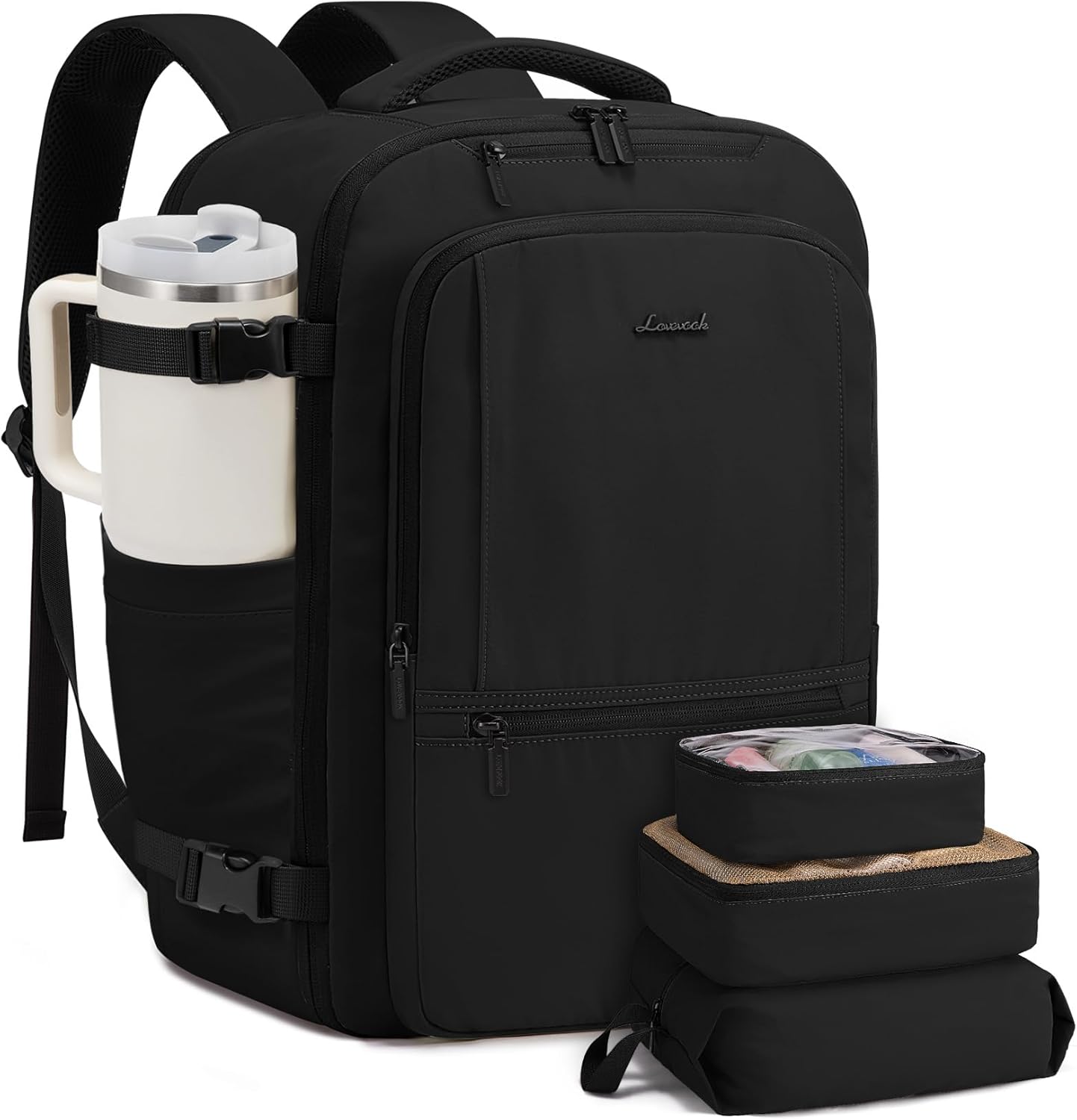 LOVEVOOK Travel Backpack for Women & Men, 50L Large Carry On Backpack Airline Approved, TSA Personal Item Weekender Bag, Water Resistant Laptop Backpacks with 3 Packing Cubes for Travel Essentials