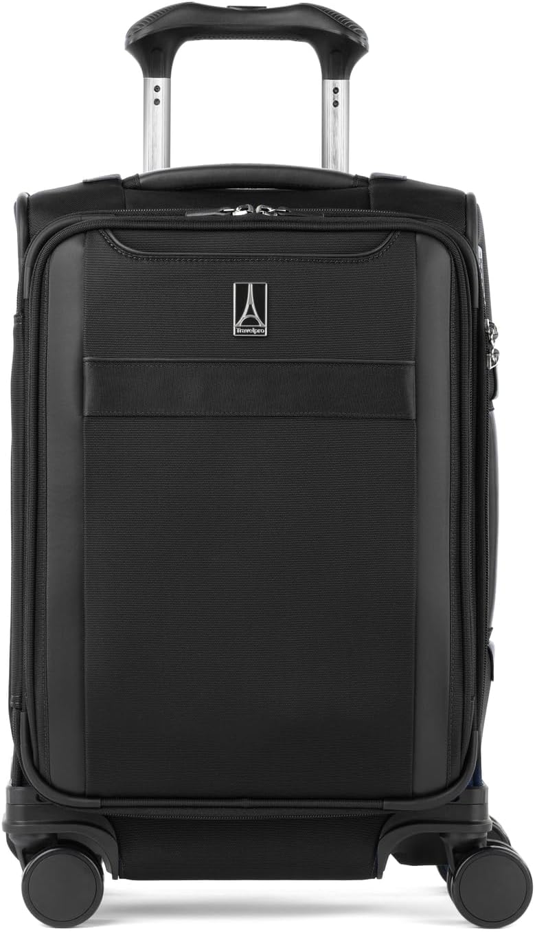 Travelpro VersaPack+ Lightweight Softside Expandable Carry on Luggage, 8 Spinner Suitcase, TSA Lock, Men and Women, Compact Carry On 20-Inch, Black
