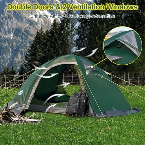 camppal 2 Person Backpacking Tent Waterproof 4 Season Tent with Snow Skirt