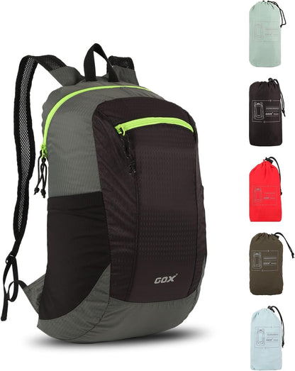 GOX Foldable 20l Backpack For Travel Lightweight Hiking Packable Daypack for Men Travel Camping Outdoor Bag Women (Black)