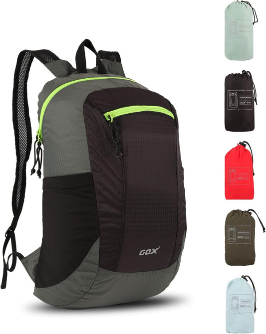 GOX Foldable 20l Backpack For Travel Lightweight Hiking Packable Daypack for Men Travel Camping Outdoor Bag Women (Black)