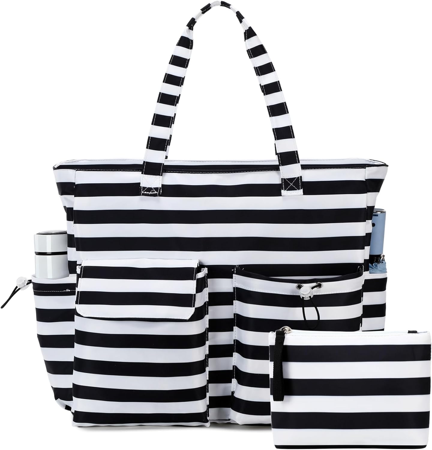 LEDAOU Large Beach Tote Bag Women Waterproof Sandproof Zipper Beach Tote Bag for Pool Gym Grocery Travel with Wet Pocket