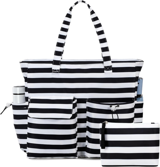 LEDAOU Large Beach Tote Bag Women Waterproof Sandproof Zipper Beach Tote Bag for Pool Gym Grocery Travel with Wet Pocket