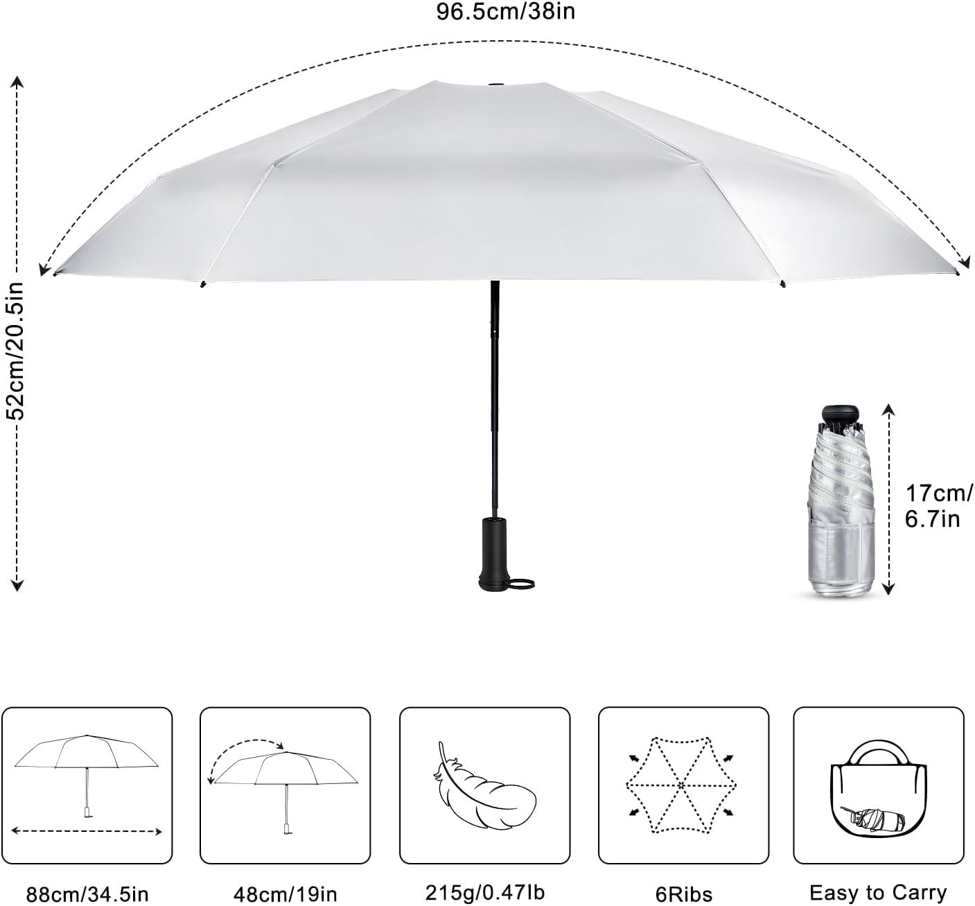 Mini Travel Umbrella - UPF 50+ Sun Protection Compact Manual Open Small Sun Umbrella