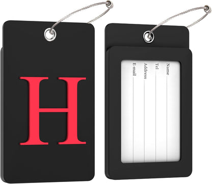 Gostwo 2 Pack Luggage Tags for Suitcases, 26 Initial Letter Travel Luggage Baggage Identification Labels ID Tag Fully Bendable Tags with Stainless Steel Loop (Black) (Letter H)