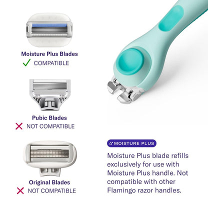 Flamingo Moisture Plus Women's Razor Set - Razor Handle, Blade Refill, and Shower Holder - Seafoam