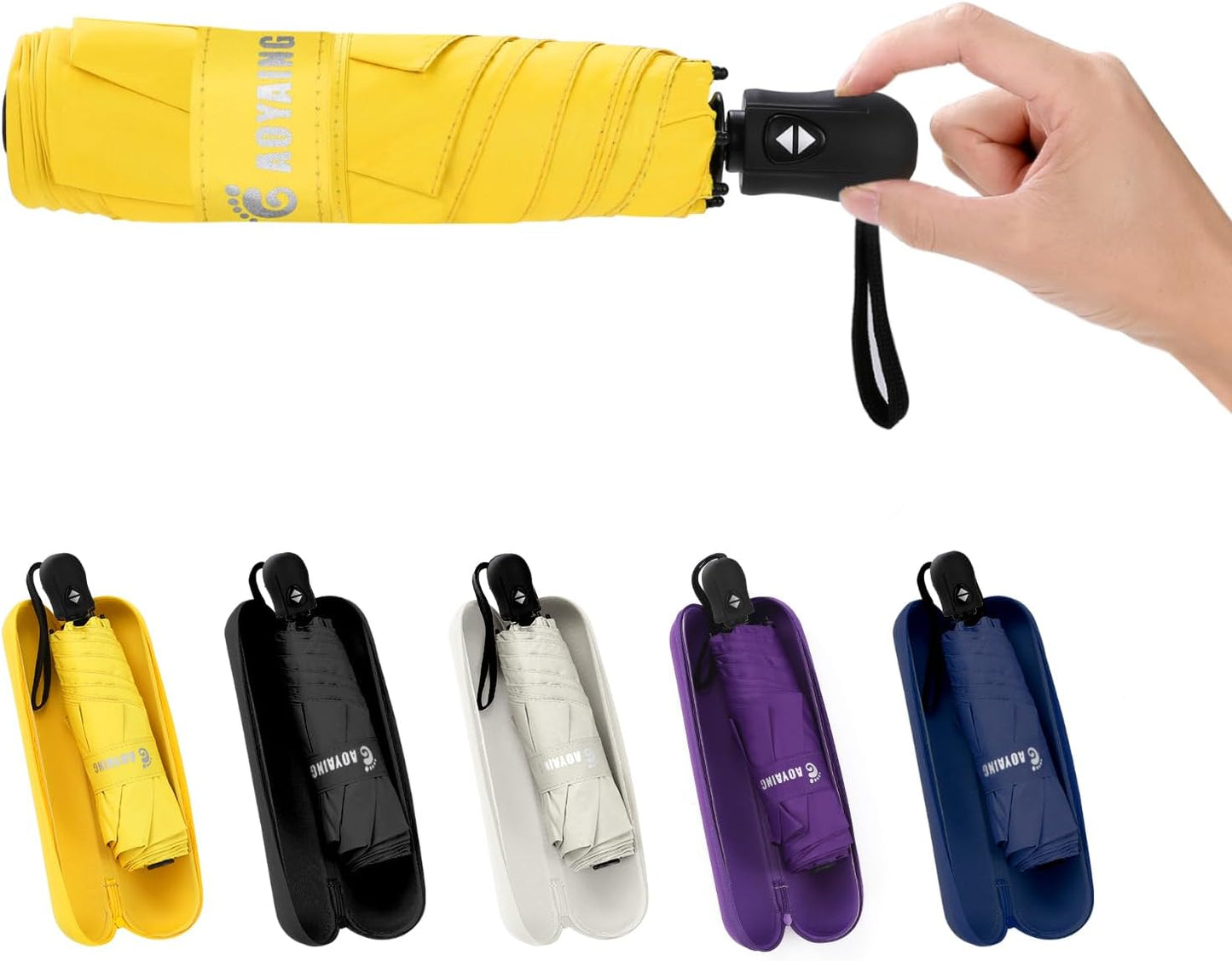 GAOYAING Compact Automatic Travel Umbrella with Case, Mini Small Folding Sun UV, Pocket Purse Umbrella