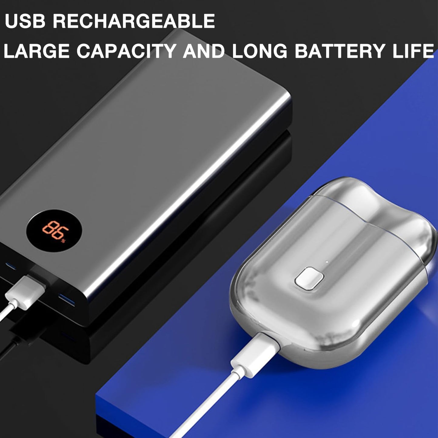 2025 New Model Mini Dual-Head Electric Shaver, Electric Mini Portable Razor, Pocket Size Washable Double Head Razor, Rechargeable Waterproof Compact Electric Shaver for Home, Car, Travel (Silver)