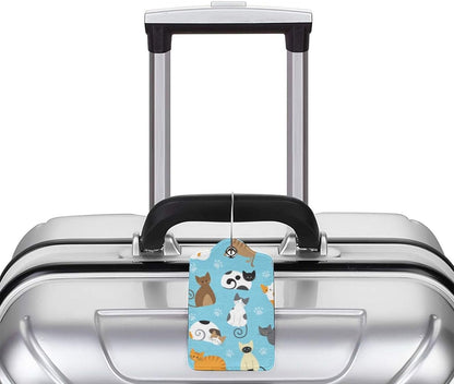 2 Pcs Cute Cat Luggage Tag for Suitcase, Animal Cat Party Decorations Supplies Gift Women Men Boy Girl, Steel Loop with Privacy Cover ID Label