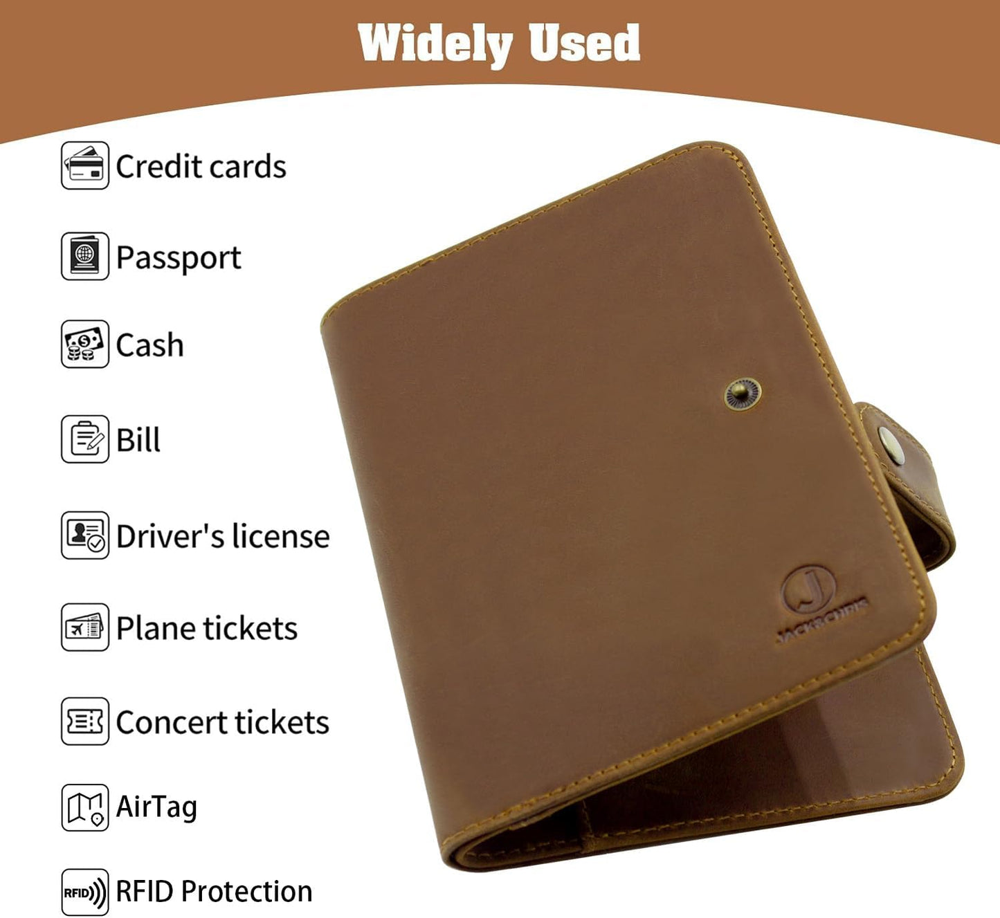 Jack&Chris Genuine Leather Handmade Passport Holder For Travel, RFID Blocking Passport Holder with Card Slots, Travel Essentials wallet with Pen Holder for Women and Men for Gifting, Light Brown