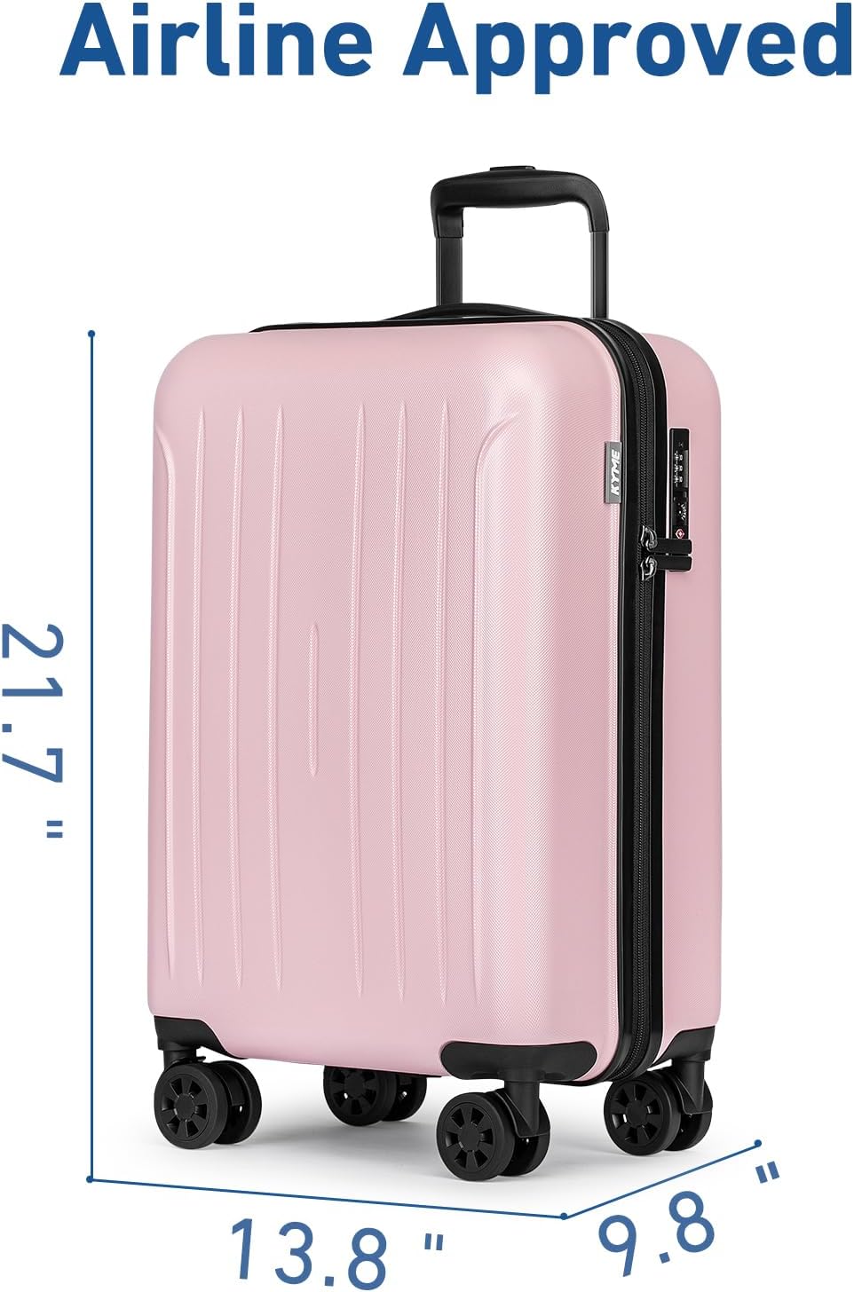 KYME Suitcase Hardshell With Double Spinner Wheels, PC+ABS TSA Lock Travel Luggage (Pink, 20" Carry On)