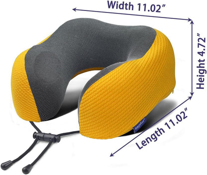 napfun Neck Pillow for Traveling, Upgraded Travel Neck Pillow for Airplane 100% Pure Memory Foam Travel Pillow for Flight Headrest Sleep, Portable Plane Accessories, Yellow, Medium (120-200LB)