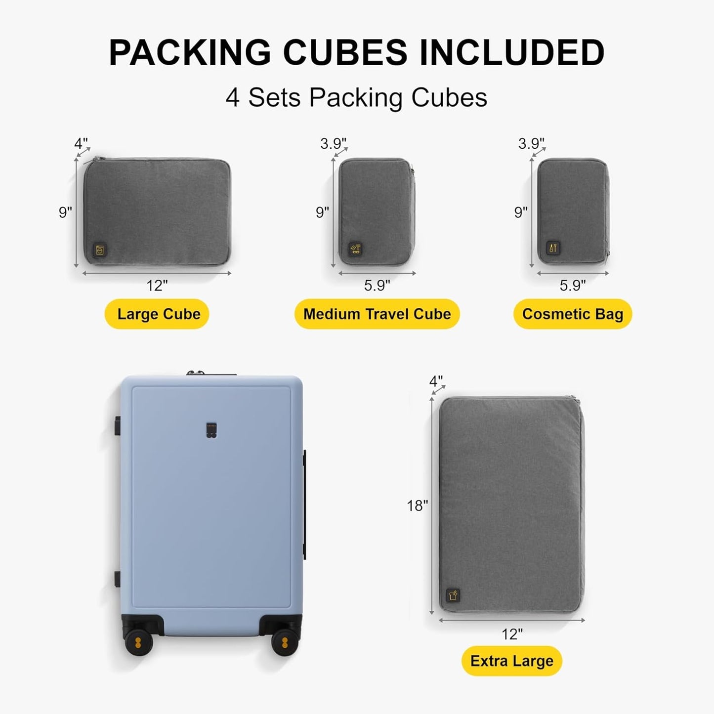 LEVEL8 Elegance Checked Luggage, 24 Inch Hardside Suitcase, Lightweight Matte Hardshell with Tsa Lock, Large Suitcases with Spinner Wheels, Light Blue