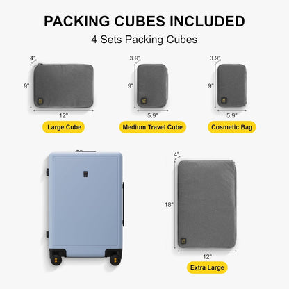 LEVEL8 Elegance Checked Luggage, 24 Inch Hardside Suitcase, Lightweight Matte Hardshell with Tsa Lock, Large Suitcases with Spinner Wheels, Light Blue