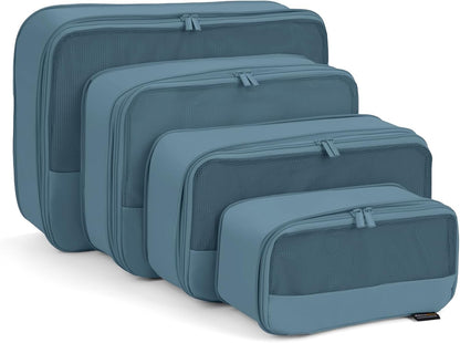 4 Piece Compression Packing Cubes for Suitcases and Backpack, Lightweight Travel Organizers (Gray Blue)