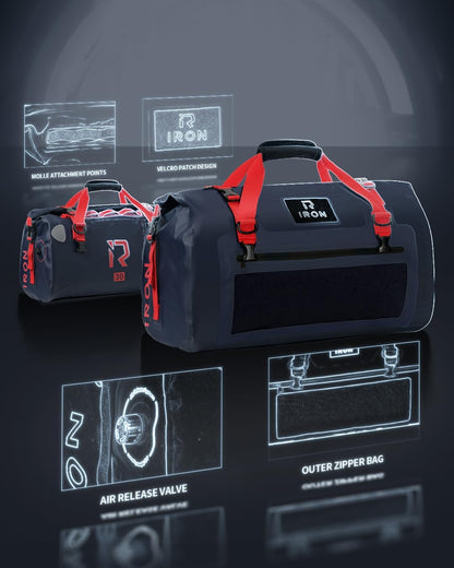 IRON JIA'S Motorcycle Dry Bag - Waterproof Duffle & Luggage Tail Bag Saddle Bags with Roll Top Closure, Shoulder Straps, Inner Pocket and Mesh Pocket (Navy Blue, 50L)