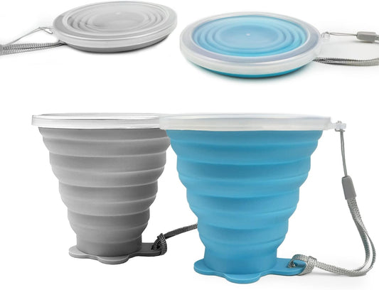 JBER Silicone Collapsible Travel Cup, Silicone Folding Camping Cup with Lids Expandable Drinking Cup for Outdoor Hiking Travel