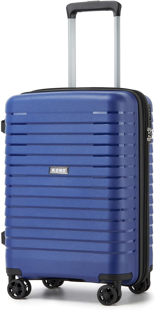 Kono 20 Inch Expandable Carry On Luggage with Spinner Wheels, Durable Hardside Luggage with Hidden Cup Holder, Lightweight Hard Shell Carry On Suitcase Airline Approved with TSA Lock(Navy Blue)