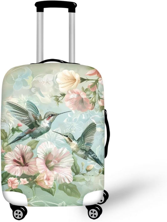 Hummingbird Luggage Cover for Women Travel Luggage Covers for Suitcase Elastic Spandex Suitcase Covers Protector with Zipper Flower Suitcase Covers for Luggage Fit 18-21 Inch