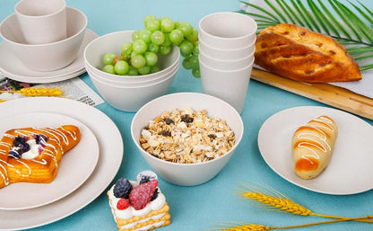 Supernal 32Pcs Reusable Cream Wheat Straw Dinnerware Plates and Bowls Sets