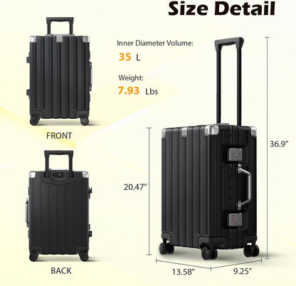 Krute Aluminum Frame Carry On Luggage 20 Inch Zipperless Luggages USB Charger Hardside PC Suitcase With Spinner Wheels Airline Approved Hard Shell Suitcases with TSA Lock (1 Piece)