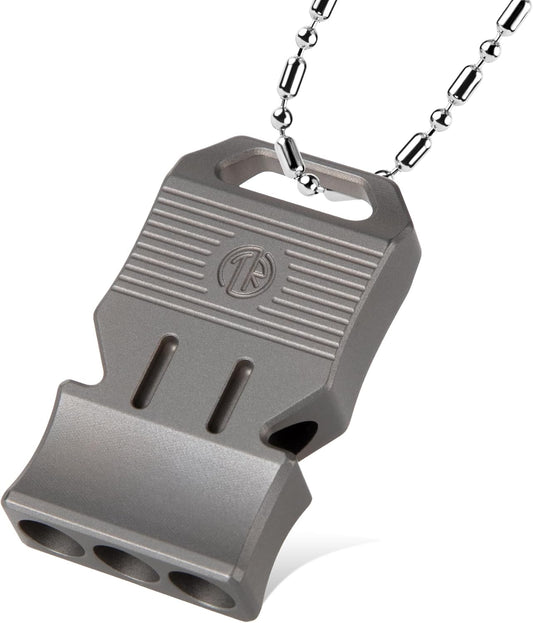 TACRAY Titanium Emergency Survival Whistle, Portable Necklace Whistle, Loud Whistle up to 120~130db, Good for Life Saving, Hiking, Camping, and Pet Training