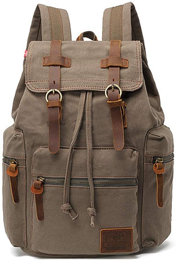 AUGUR High Capacity Canvas Vintage Backpack - for School Travel 12-15" Laptop Backapcks for Men Casual Daypacks Rucksack (M-Army Green)