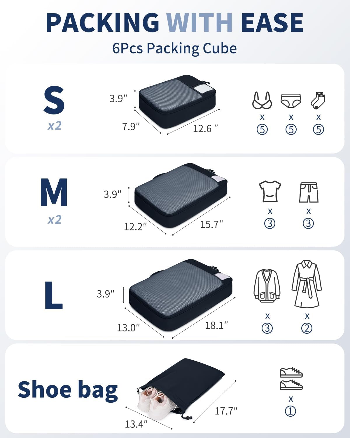ECOHUB 4 Set /6 Set Packing Cubes for Travel Durable Suitcase Organizer Bags Set with Personalized Tag Various Sizes Travel Essentials Traveling Accessories for Luggage Machine Washable