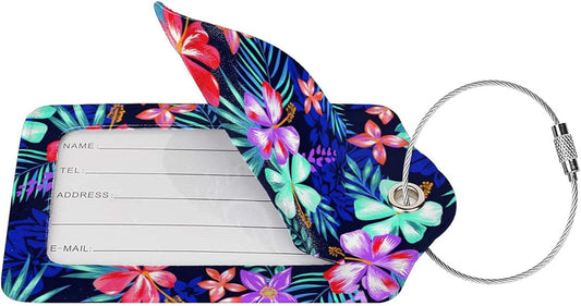 Set of 2 Luggage Tag for Suitcases Tie dye PU Leather Luggage Tag with Full Back Privacy Name ID Card Fun Laggage Tags