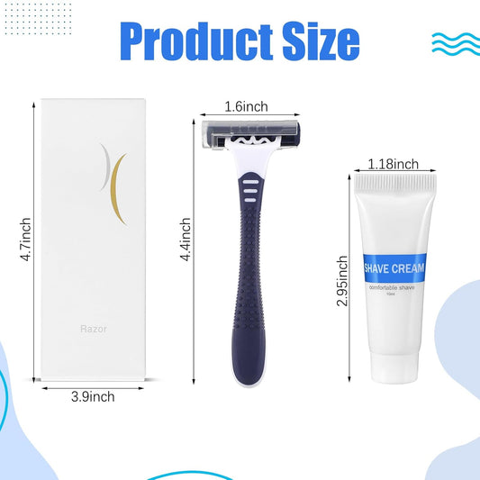 Hushee Shave Kit Bulk Travel Shaving Cream Disposable Twin Blade Razors and Cream Individually Wrapped Smooth Razor with Clear Cap Toiletries for Hotel Shelter Camping Travel Homeless (150)