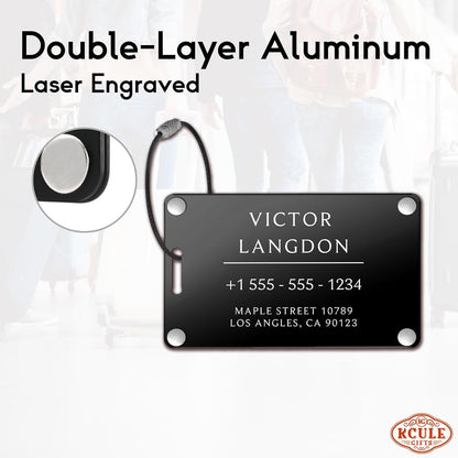 Personalized Luggage Tags for Suitcases - Aluminum Custom Luggage Tags for Backpacks & Bags, Sturdy, Waterproof & Heavy Duty (Black/Card-Sized)