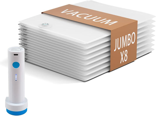 8 Pack Vacuum Storage Bags for Comforters and Blankets, Jumbo 40x31 Inch Vacuum Seal Bags, Space Saver Bags for Bedding, Clothes, Pillows, Reduces Closet Space, With Electric Pump