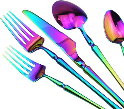 Gugrida Rainbow Silverware Set, 5-Piece 18/10 Stainless Steel Flatware Cutlery Set for 1,Mirror Finish, Ideal for Wedding Festival Party Home Kitchen, Dishwasher Safe