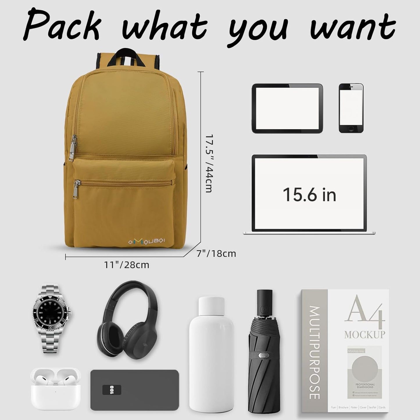 OMOUBOI Casual Daypacks Superbreak Backpack 14 inch Laptop Backpack for Women & Men Fits Tourism Business (Ginger)