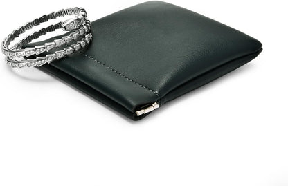 PU Leather Jewelry Travel Bag Leather Jewelry Pouch Christmas,Wedding Party Favor Gift Bag (L, Dark Green)