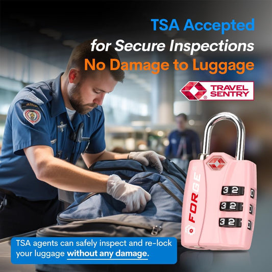 Forge Luggage Locks TSA Approved Luggage Locks, Small TSA Locks with Zinc Alloy Body, Open Alert, Easy Read Dials, for Travel Suitcase, Bag, Backpack, Cases, Lockers. Pink 2 Locks.
