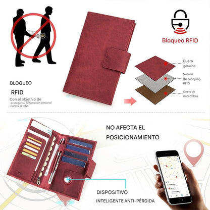 CONTACTS Full Grain Leather Family Passport Holder for 4 Womens Airtag Passport Wallet RFID Blocking Travel Passport Cover with 4 Passport Slot, 6 Card Slot (Red)