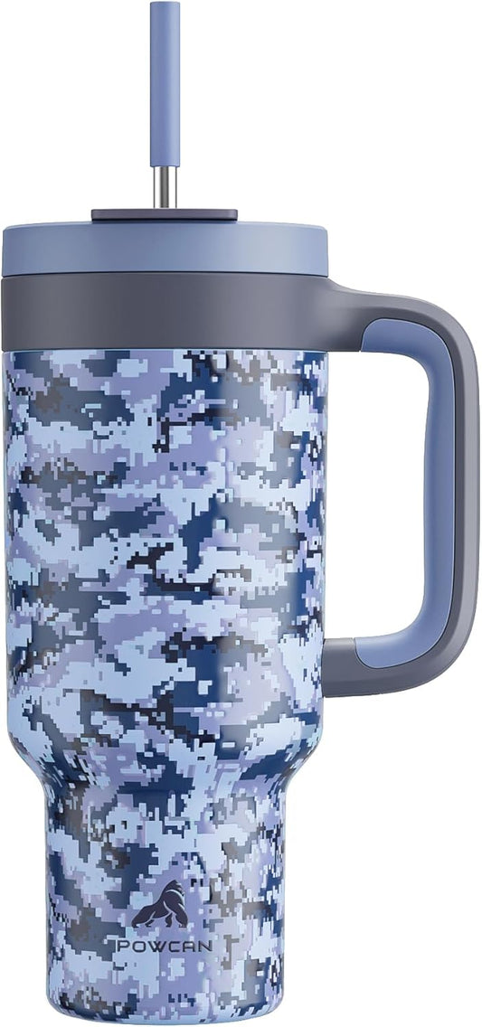 40 oz Camo Tumbler with Handle, 2-in-1 Straw and Sip Lid, Leakproof, Dishwasher Safe, Insulated Stainless Steel Travel Coffee Mug, Keeps Cold for 34 Hours, Fits in Car Cup Holder (Navy Digital)