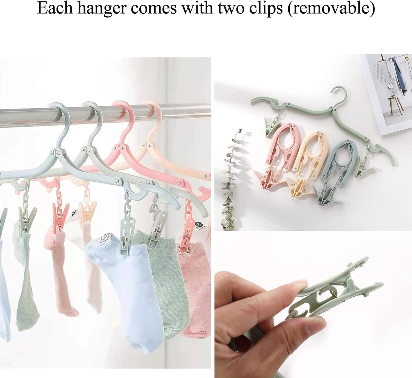 24 Pcs Travel Hangers with 48 Pcs Clips,Portable Folding Clothes Hangers Travel Clothes Hangers Travel Accessories Foldable Clothes Drying Rack for Travel Plastic Non Slip Clothing Hangers 4 Colors