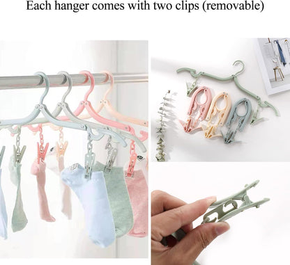 24 Pcs Travel Hangers with 48 Pcs Clips,Portable Folding Clothes Hangers Travel Clothes Hangers Travel Accessories Foldable Clothes Drying Rack for Travel Plastic Non Slip Clothing Hangers 4 Colors