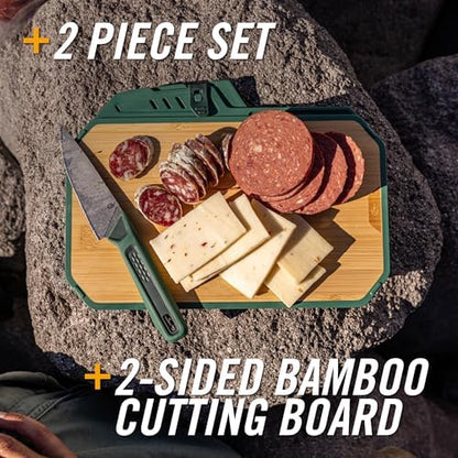 Gerber Gear ComplEAT Mini Cutting Board Set - Packable Cutting Board Kit with Dual-Sided Bamboo Board and 3.75" Paring Knife (4116 German Stainless Steel) for Camping, Picnics & Backpacking