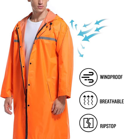 Mens Long Hooded Safety Rain Jacket Waterproof Emergency Raincoat Poncho - Image 5