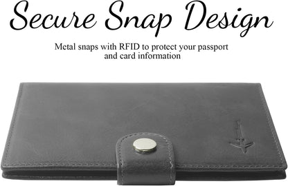 Genuine Leather Passport Case, RFID Passport Cover with Credit Card Holder for Women and Men Family ID Travel