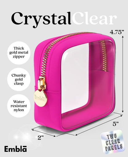 Clear Makeup Bag Zipper Pouch, Transparent Cosmetic Case Organizer, TSA Approved Travel Toiletry Case, Travel Accessories Essentials Makeup Tote for Women, Mini Cute Make up Bag for Purse - Fuchsia